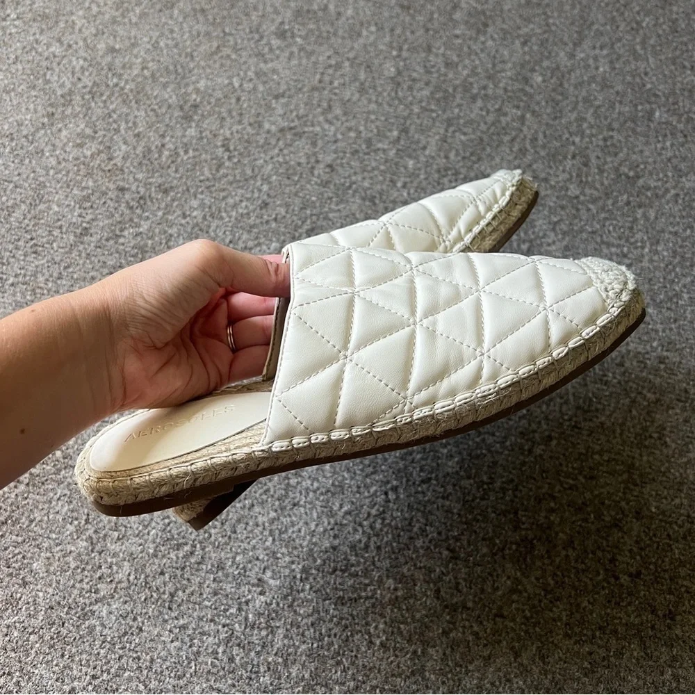 Aerosoles‎ Olson Cream Espadrille Slides Leather Flat Mules Shoes Women’s Size 8